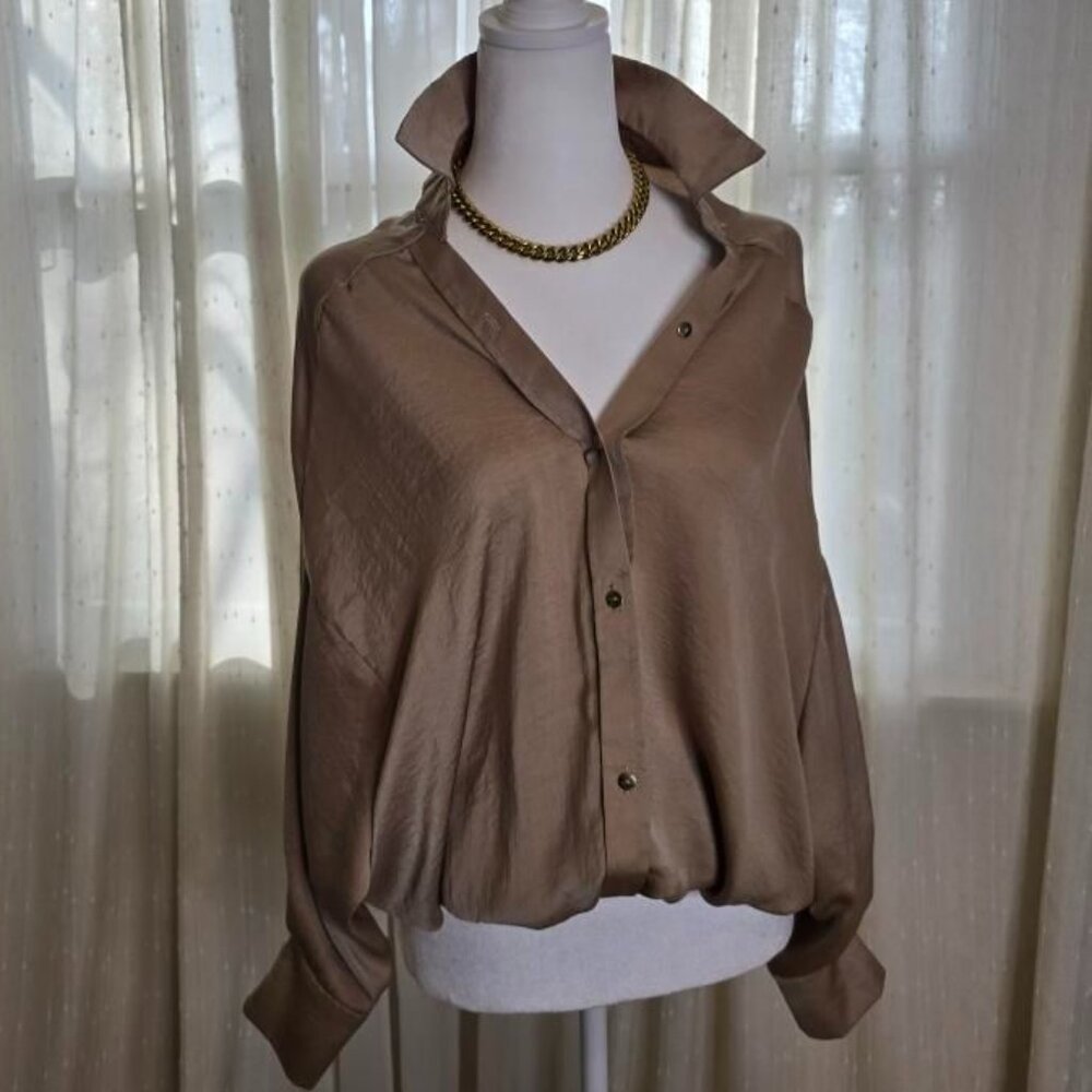 Silk Tan Blouse with Gold Accents